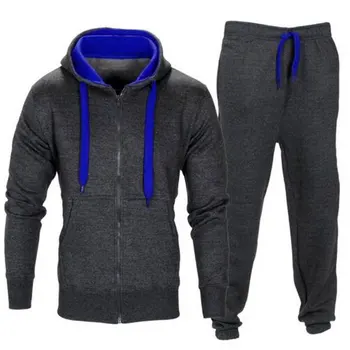 

2 Piece Men Set Autumn Lace Up Hooded Casual Hoodies Tracksuits Solid Jacket Sweatshirt Drawstring Pants Mens Sportwear Suits