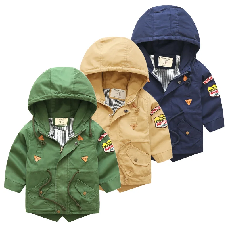 

2019 Autumn And Winter New Style Childrenswear BOY'S Pure Cotton Hooded Solid Color Trench Coat Western Style Children Lettered