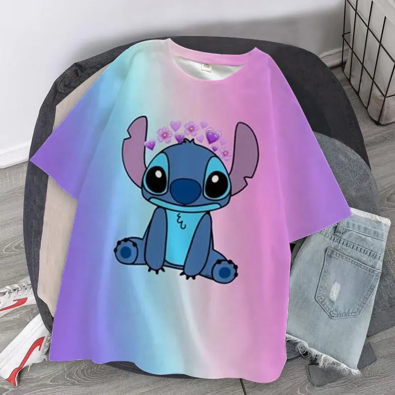 Harajuku T-shirt Disney Stitch Cartoon T-shirt Casual Street Kawaii Fashion T-shirt Men's and Women's Casual Oversized Top cheap t shirts Tees