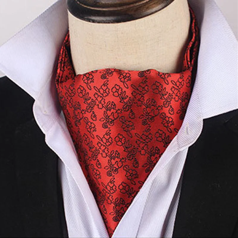 Men's Classic Paisley Ascot Red Yellow Floral Cravat Vintage Ascot For Men Wedding Business Fashion Party Neckwear Gift Neckties