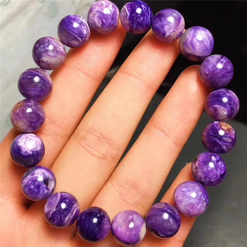 

charming High Quaility 10mm Natural Purple charoite Stone Bracelet Vigorous Colour Women's Bracelet Fine Stone Bracelet great