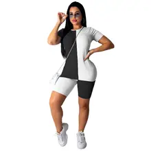 Women Two Piece Set Women Tracksuit Summer Clothes Short Sleeve Crop Top Biker Shorts Lounge Set F978