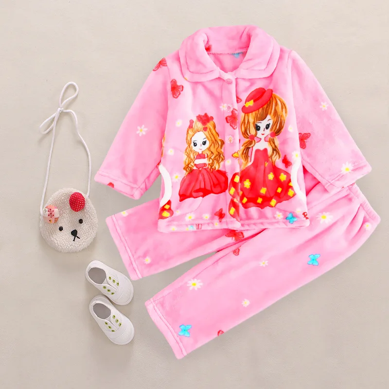 Pijama infantil inverno; детский пижамный комплект из кораллового флиса; пижама с принтом для маленьких мальчиков и девочек; детская фланелевая одежда для сна; пижамы для младенцев - Цвет: Pink Girl Pijama