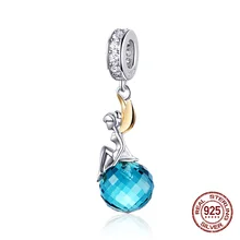 Elf planet crystal glass necklace pendant fit pandora charm 925 sterling silver original beads woman jewelry making