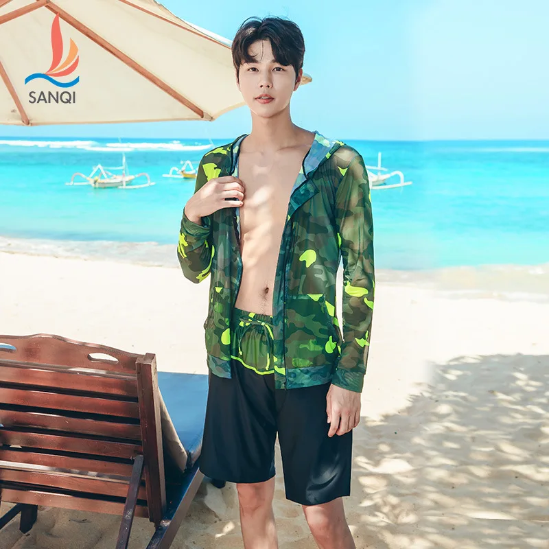 

Manufacturers Direct Selling Sanqi Beach Bathing Suit MEN'S Swimming Trunks Swimming Coat Thin Cardigan Long Sleeve Swimwear