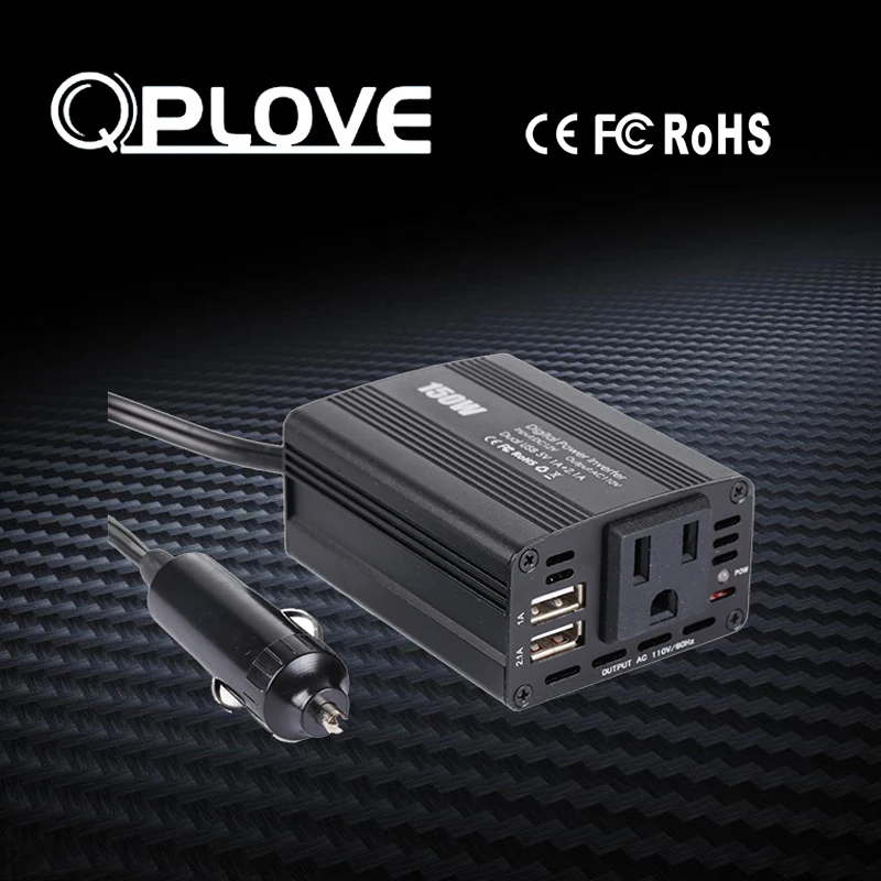QPLOVE автомобильный инвертор 12 В 220 В 150 Вт Мини Размер эффективный выход двойной USB разъем с защитой от перегрузки и перегрева