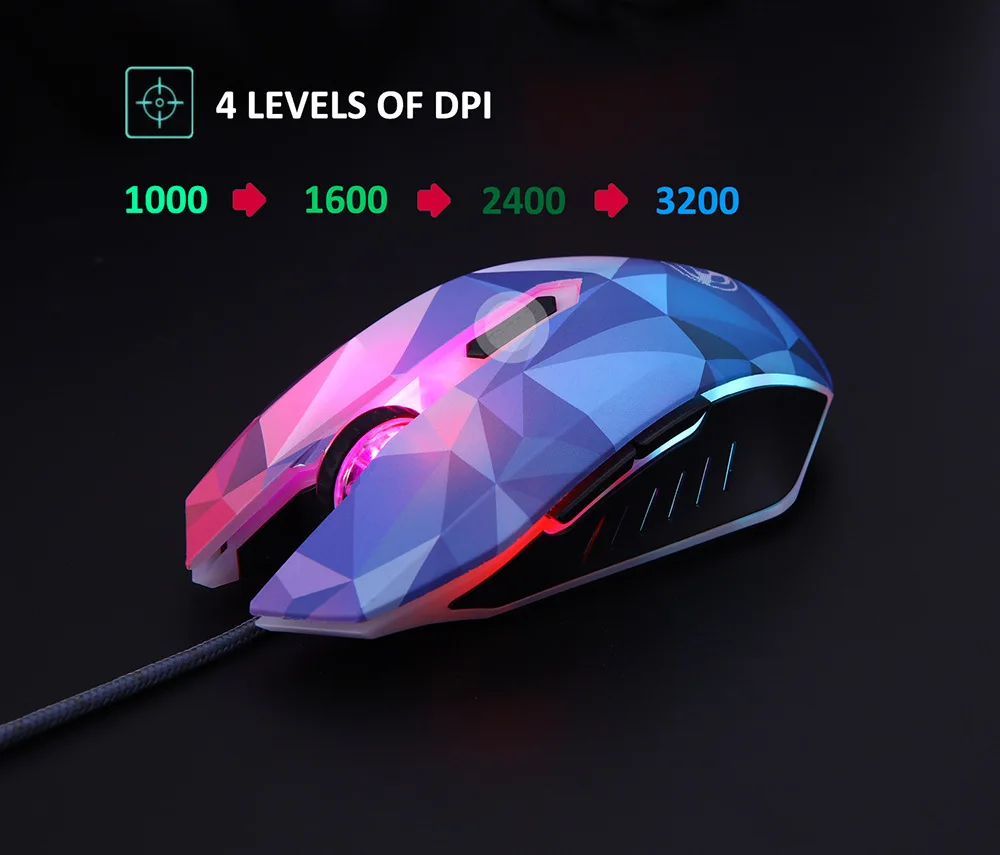 3500 dpi Проводная мышь компьютерная игровая мышь оптическая эргономичная мышь дышащая Алмазная мышь с подсветкой 4 регулируемых dpi для ноутбука