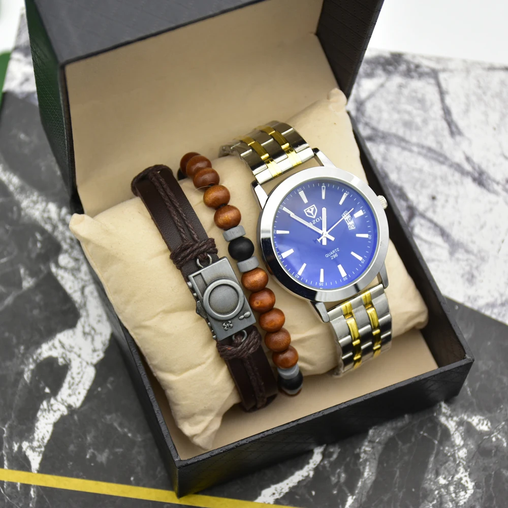 Luxury Men's Watch 30m Waterproof Date Clock With Bracelet 3Pcs Men Quartz Casual Wrist Watch Relogio Masculino Gift Box ForMens