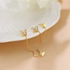 ANENJERY-Boucles d'Oreilles Papillon en Argent pour Femme, Double Trou d'Oreille, Pompon, Bijoux