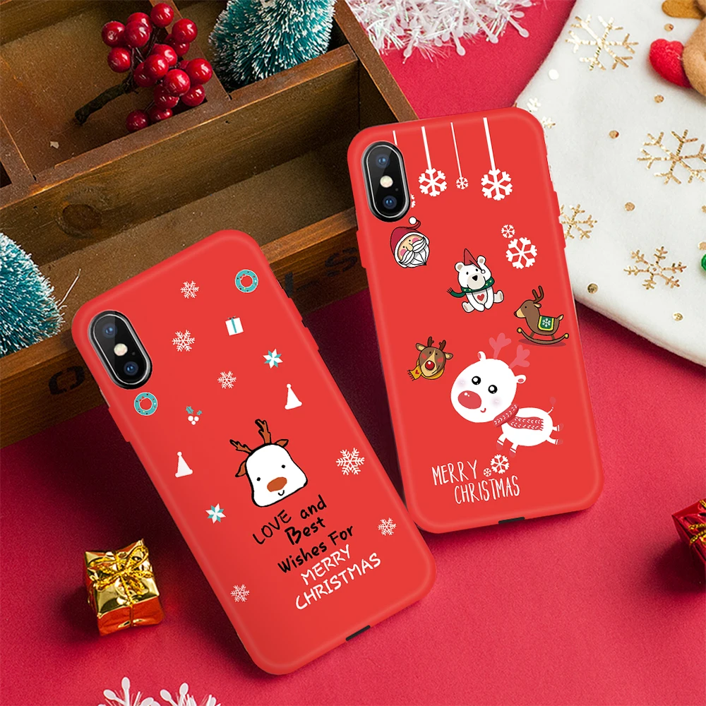 

Pattern Phone Shell For iPhone 8 iPhone8 Plus Cases 11 Pro Max 2019 Merry Christmas Case Gift Snowflake Beer Elk TPU Soft Couqe