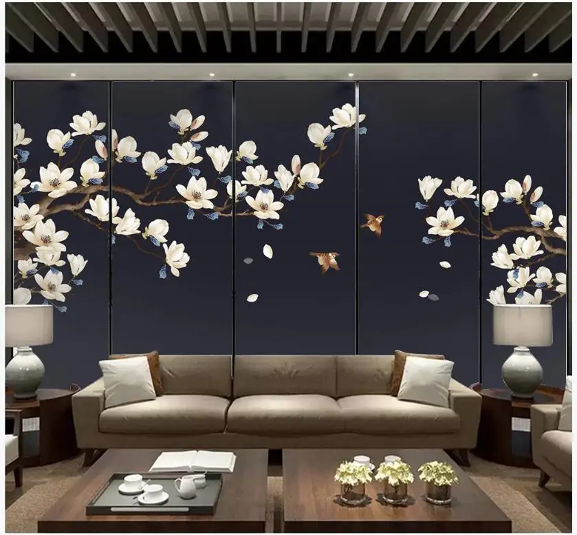 

WDBH Custom photo 3d wallpaper Chinese retro hand-painted flowers and birds magnolia decor living room wallpaper for walls 3 d