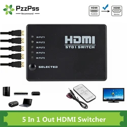 PzzPss – commutateur HDMI 5 ports 1080p, séparateur Hub avec télécommande IR pour boîtier HDTV DVD, commutateur HDMI 5 en 1 sortie 