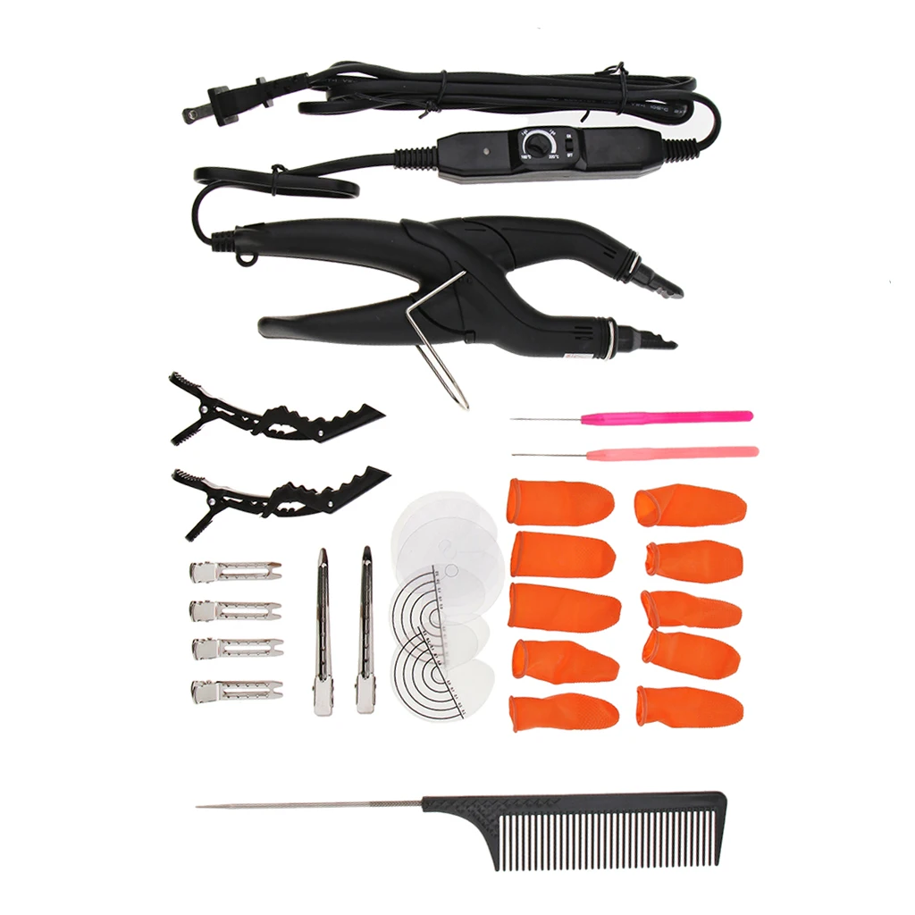 Professional Pre-Bonded Hair Extensions Fusion Keratin Heat Iron Connector Wand Apply Tool Kit - US Plug
