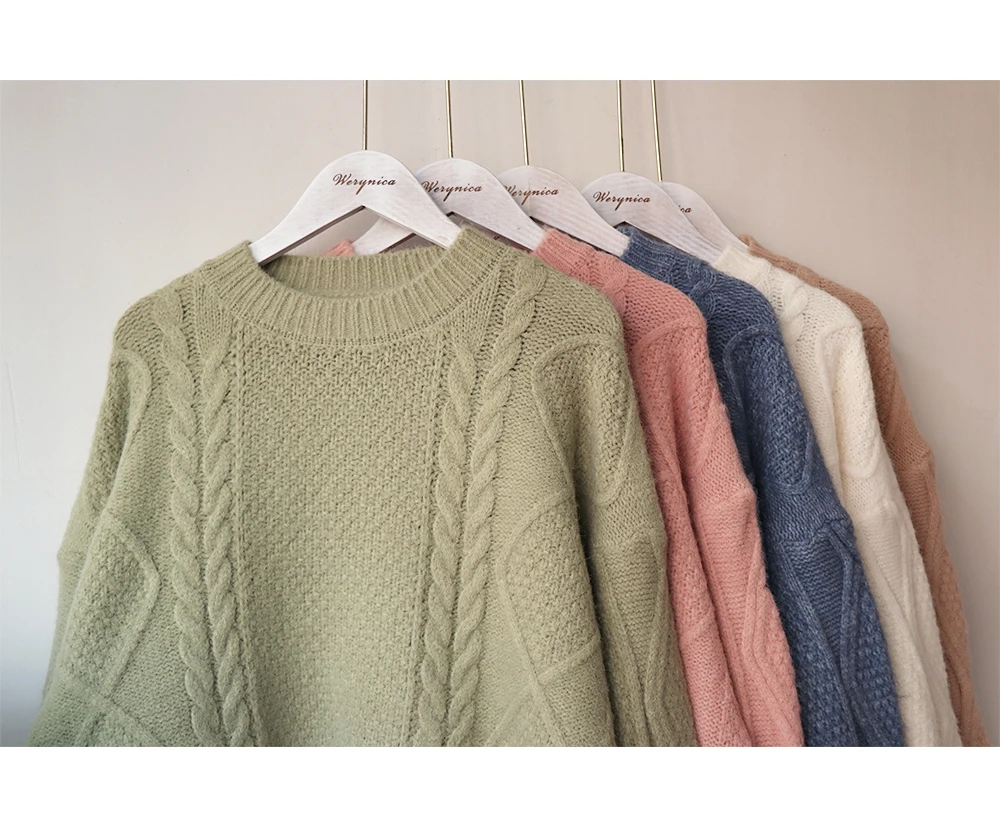Werynica модный кашемировый вязаный свитер женские топы Осень Зима мягкий пуловер с круглым вырезом женский длинный рукав сплошной цвет