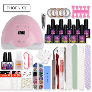 

Phoenixy Manicure Set Gel Nail Polish Kit 80W UV LED Lamp 10Colors Nail Polish Kit Top Coat Base Coat Biginner Complete Nail Kit