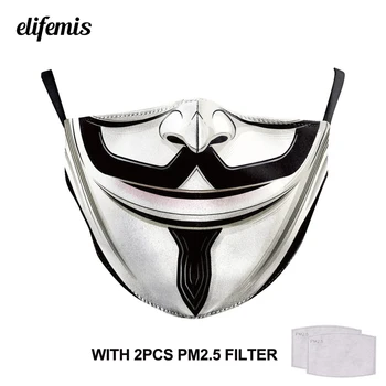 

V for Vendetta Half Face Mask Cosplay Print Mask Washable Fabric Masks Reusable Earloop Adjustable Protective Dust Mouth-Muffle