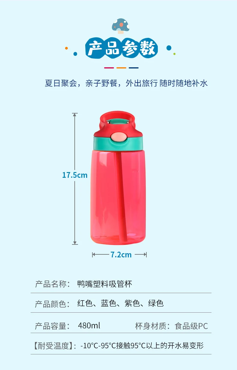 480ML Kids Water Cup Creative Safe Baby Feeding Cups With Straws Leakproof Water Bottles Outdoor Portable Children's Cups