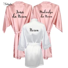 Пыльный розовый noiva халат Атласный Женский Madrinha portugal кимоно Irma da noiva португальский msane da Noiva Свадебные вечерние халаты