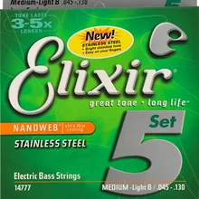 Elixir 14777 Nanoweb покрытие электрический бас струны 5 струн Средний(. 045. 065. 080. 100. 130