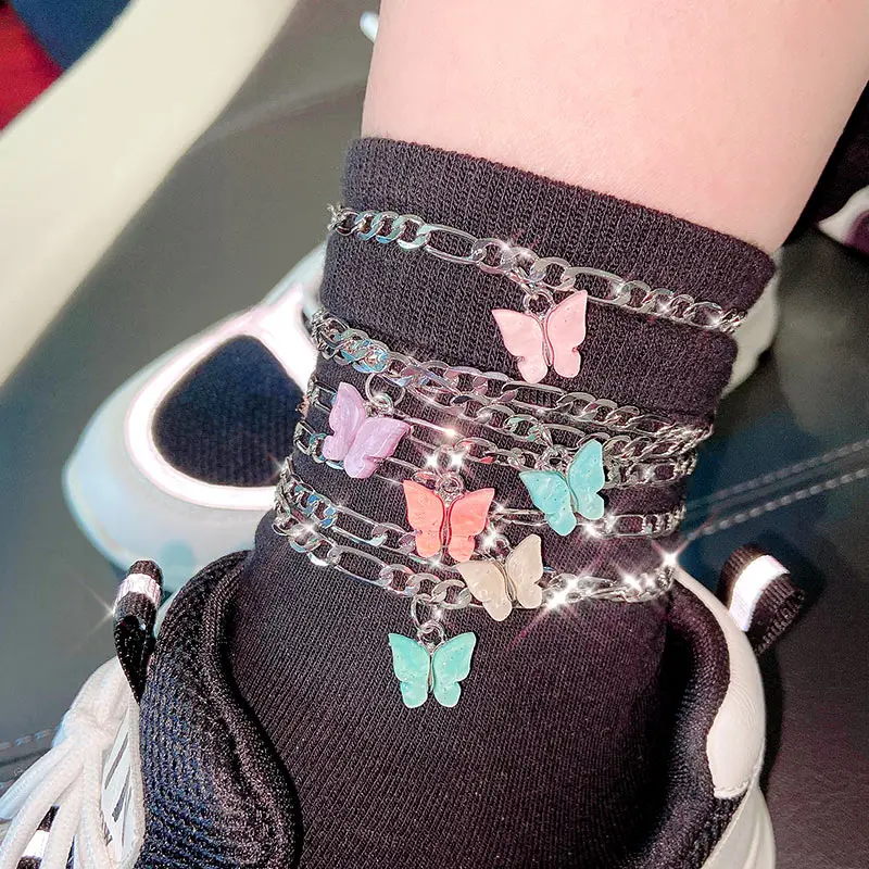 Flatfoosie 2Pcs/Set Lovely Butterfly Silver Color Anklet For Women Copper Leg Bracelet Summer Barefoot Sandals Jewelry Gift Flatfoosie 2Pcs/Set Lovely Butterfly Silver Color Anklet For Women Copper Leg Bracelet Summer Barefoot Sandals Jewelry Gift