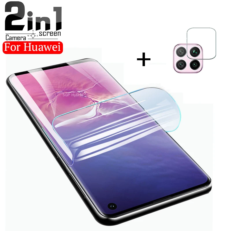 

2in1 Soft Hydrogel Film & camera lens glass For Huawei nova 6 se 7i Screen Protector Film For Huawei P40 Pro P40pro p40 Lite