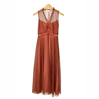 

Women Dress 2019 Autumn and Winter Ruffle V-neck Sleeveless Crepe Vintage Dress