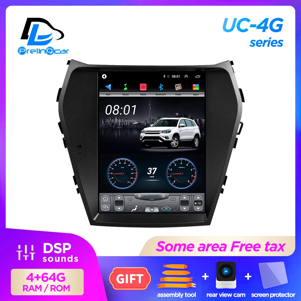 4G Lte 64G ROM Vertical screen android 9.1 multimedia video radio player for hyundai santa fe IX45 2013-2018 navigation stereo | Автомобили