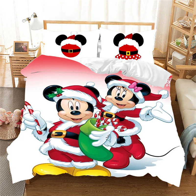 Mickey Minnie Christmas Santa Claus Bedding Set Duvet Cover Children Bed Set Queen King Siz Gift Comforter Bedding Sets