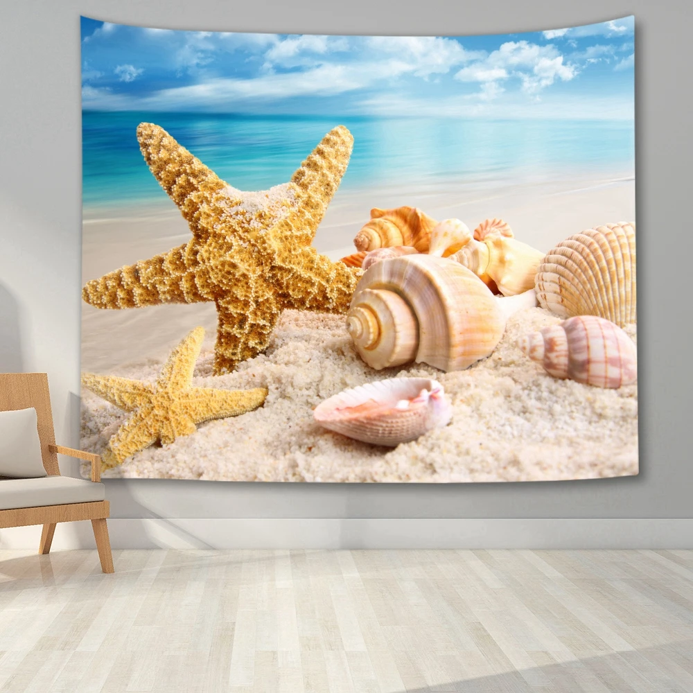 3D мультфильм животных в форме морской звезды гобелен с морским пляжем Семья