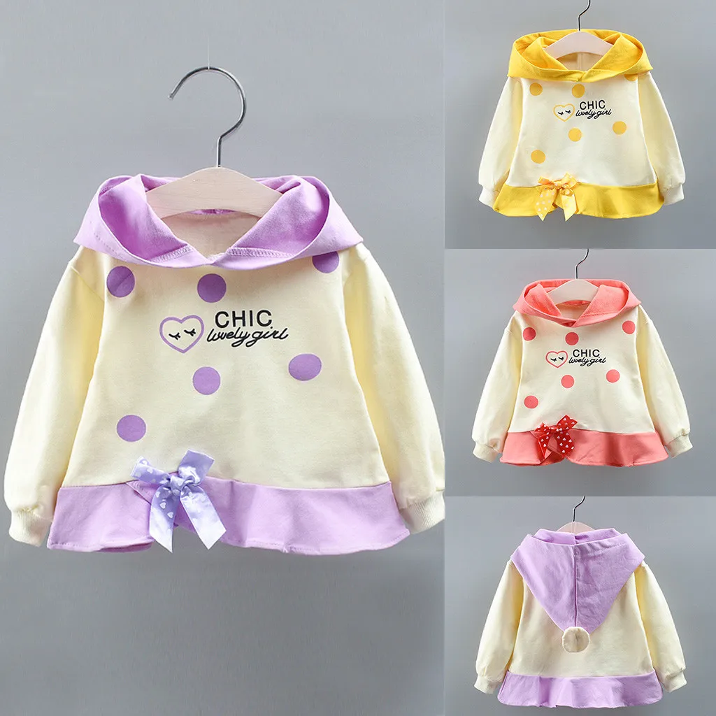 Детская толстовка с длинным рукавом мультяшным принтом в горошек|Толстовки и