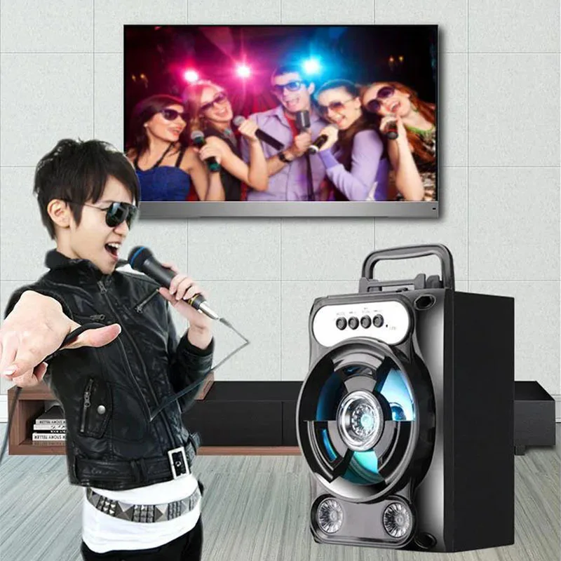 Altavoz de Karaoke portátil, sistema de altavoz inalámbrico con Bluetooth, micrófono Subwoofer de graves, soporte de manos libres/USB/tarjeta TF/AUX/FM