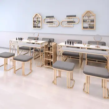 

Marble manicure table chair set single double light luxury manicure table simple manicure table iron art