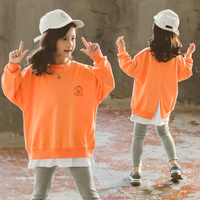 

Girls Back Slit Mock Two-Piece Hoodie Leggings Two-Piece Set Fashion Spring And Autumn 2020 New Style Big Boy Set