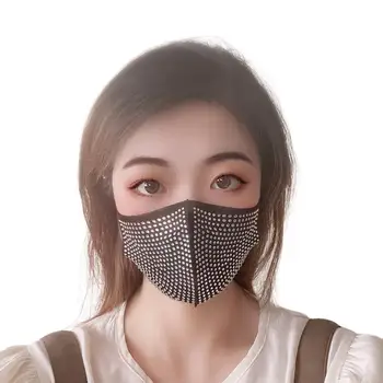 

Halloween Party Cosplay Black Face Mask for Women Cotton Lower Half Face Cover with Beaded Dustproof mascarilla calavera T512