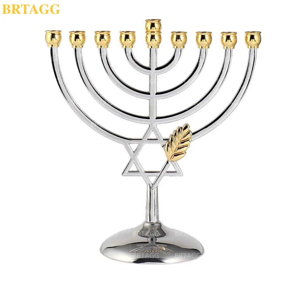 BRTAGG Hanukka Menorah Hanukkah Менора 9 ветвей Подсвечник иудаизма Звезда Давида 17 см серебро |