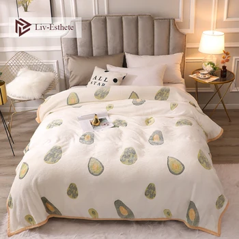 

Liv-Esthete Fashion Fruit Flannel Blanket Aircraft Sofa Active Printing Throw Blanket Portable Car Travel Cover Warm Blanket