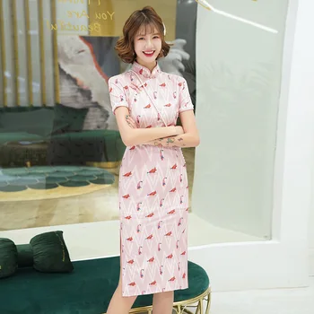 

Summer Chinese Style Novelty Qipao Elegant Rayon Women Formal Dress Sexy High Split Print Flower Cheongsam Plus Size 3XL