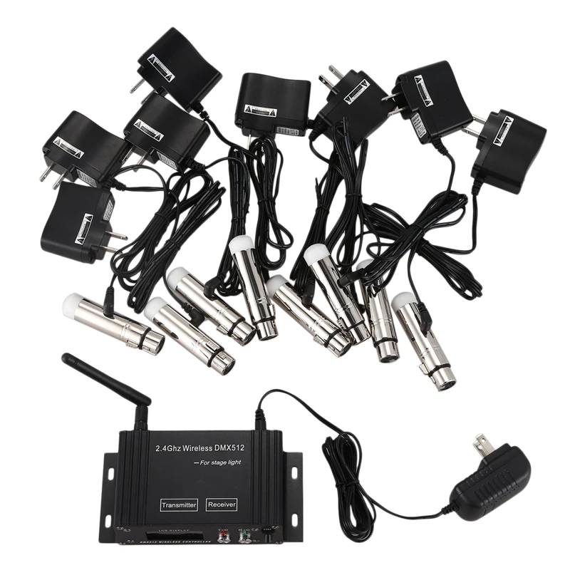 

9 pcs DMX512 DMX Dfi DJ 2.4G LCD Wireless 8 Receiver & 1 Transmitter Lighting Control With Adapter