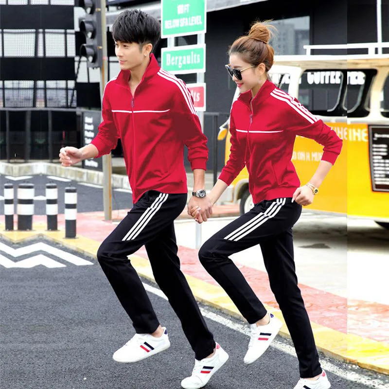 

Women Men Sport Suit Stripe Print Zip Up Jacket Sweatshirt+pant Casual Jogger Running Workout Outfits Set Sportswear Tracksuits