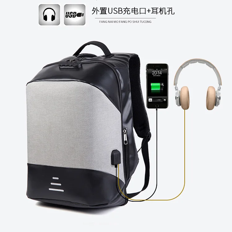 

For Both Men And Women USB Canvas Laptop Bag Contrast Color Business Office Backpack Short Trip Travel Bag School Bag