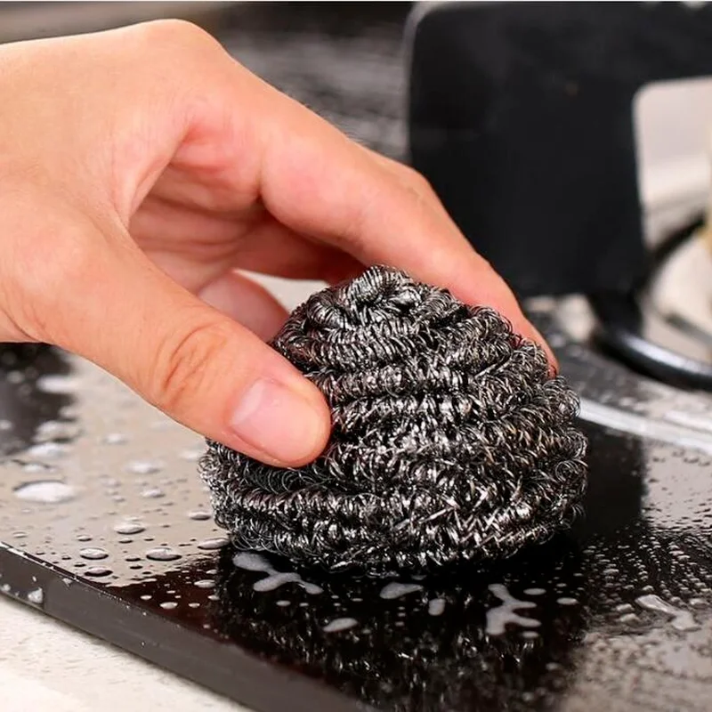 WYSLP Stainless Steel Wool Brush Dish Scrubber with Handle Replacement  Heads - Steel Scrubbing Scouring Pad Set of 16, Kitchen Cleaning Metal Dish