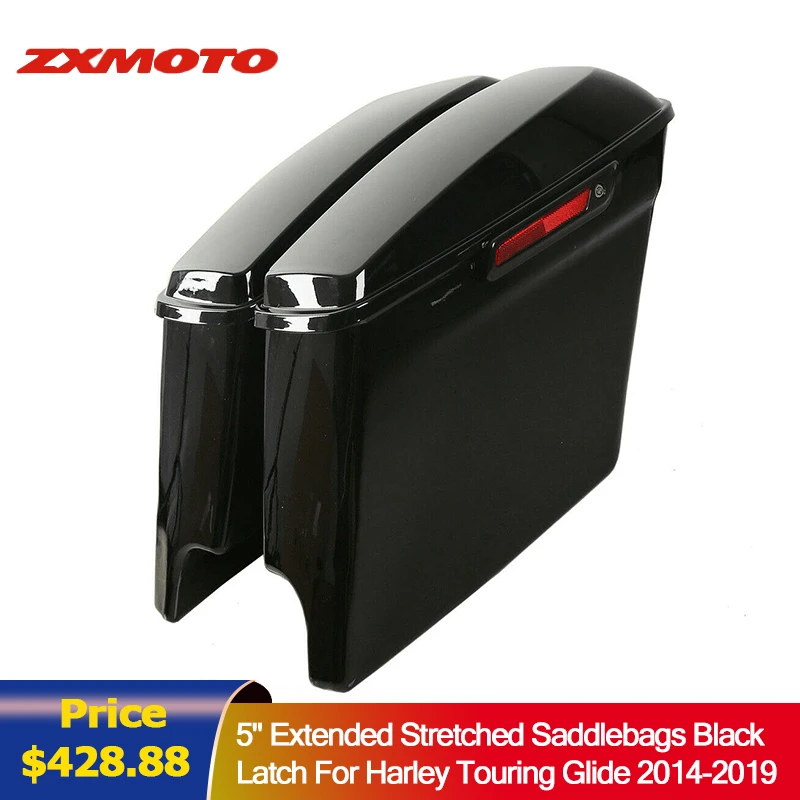 

ZXMOTO 5" Extended Stretched Saddlebags Painted Vivid Black Latch For Harley Touring Glide 2014-2019 Motorcycle Accessories ZXMT
