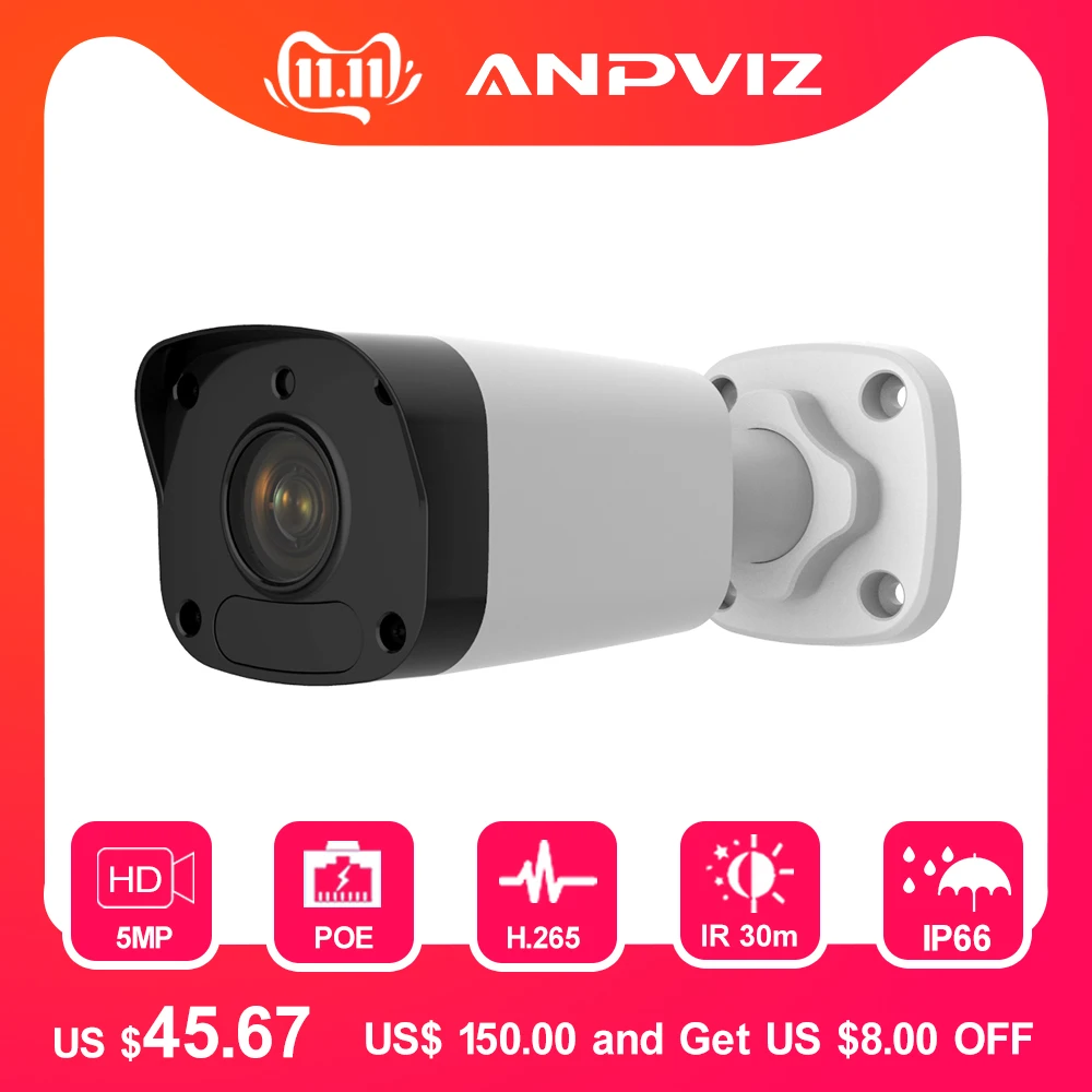 

5MP PoE IP Camera Outdoor Fixed Lens CCTV Video Surveillance Mini Bullet Camera 30m IR 3-Axis Adjustment Ultra 265 Onvif