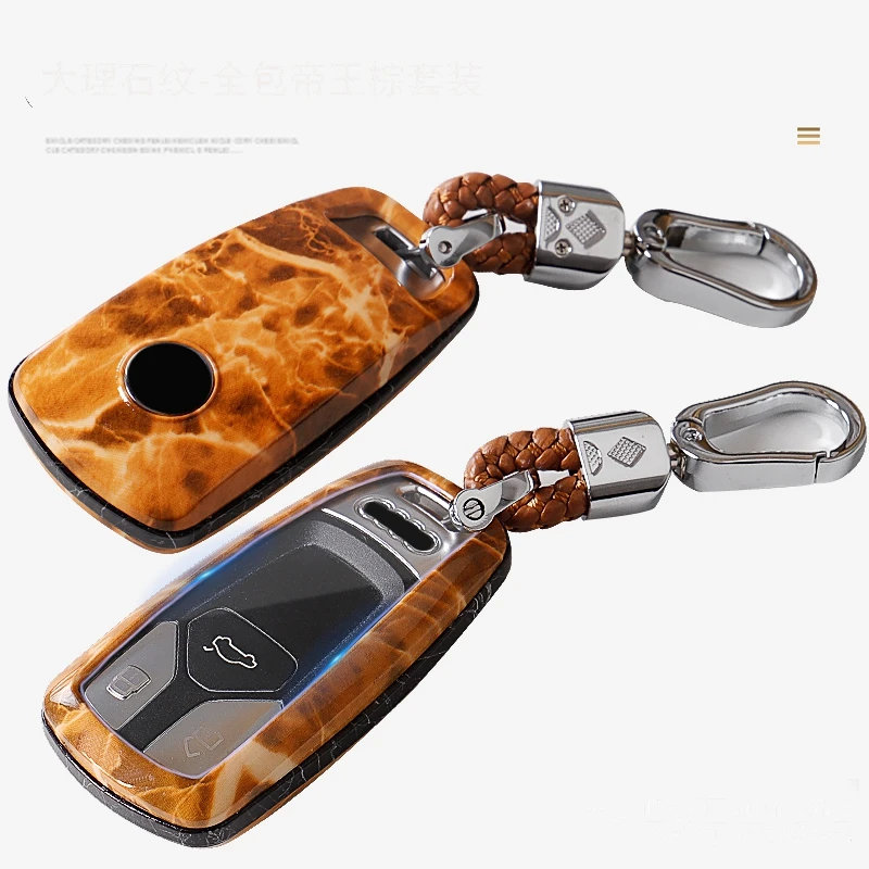 brown with keychain Автомобильный кожаный чехол для ключей, чехол-держатель для Audi A4 A5 S4 S5 B9 8W Q7 4M Q5 TT TTS RS TFSI A4 купе родстер - Название цвета: brown with keychain