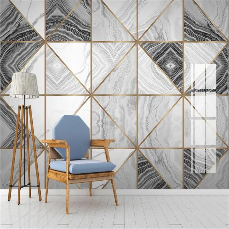 

Large 3D Wallpaper Mural Custom Light Luxury Geometric Lines Jazz White Marble Tile Living Room TV Background Wallpaper Mural