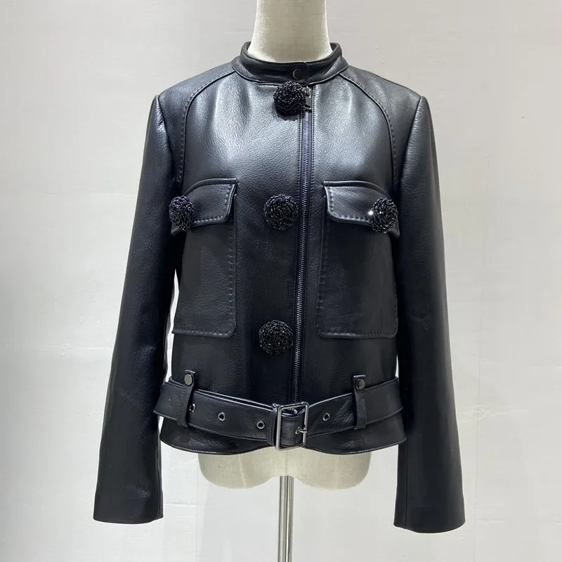 

Coats Natural Sheepskin Woman Leather 2021 Fashion Female Motorcycle Jackets Real Sheepskin LeatherJackets