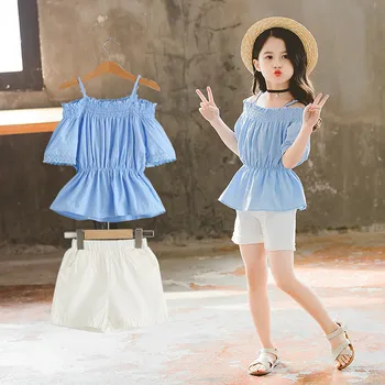 

Summer 2020 Girls Suits Short-sleeved Children's Clothing for Little Girls 2-12 Years Old Short Sleeve T-shirt + Shorts