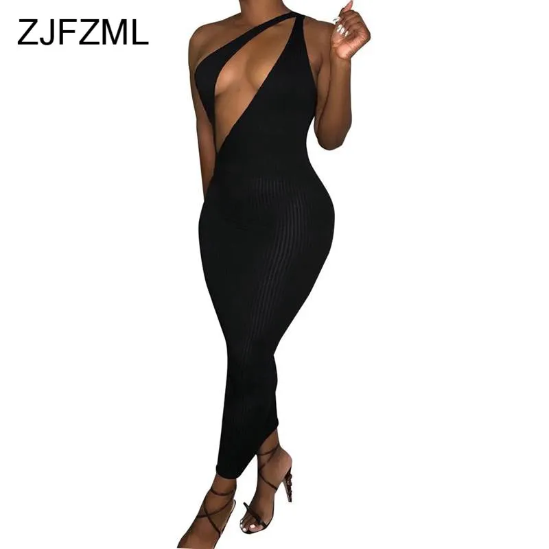 

One Shoulder Front Cut Out Sexy Club Maxi Dresses for Women Backless Bodycon Long Party Dress Summer Sheath Solid Bandage Dress