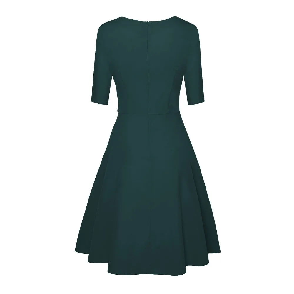 Зимнее женское винтажное 50s большой свинг-платье рокабилли pinup vestido Половина рукава Зеленый Бежевый Ретро Винтаж размера плюс платья jurken