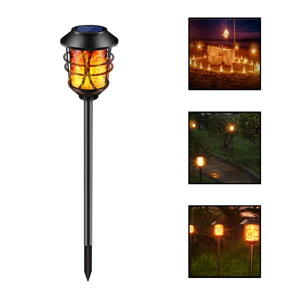 2Pcs Solar Lights Metal Flickering Flame Torches Lights Waterproof Pathway Lights Auto On/Off for Garden Patio Yard 17cm* 102cm